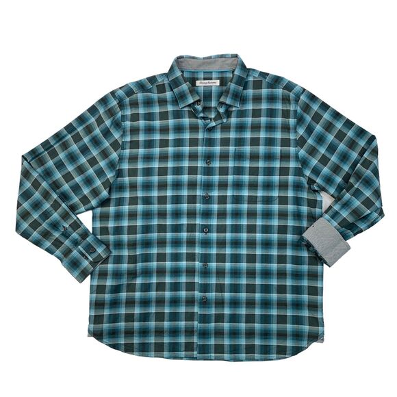 Tommy Bahama Shirt Mens L Large Lazlo Lux Check Plaid Silk Blend Long Sleeve - Picture 1 of 11